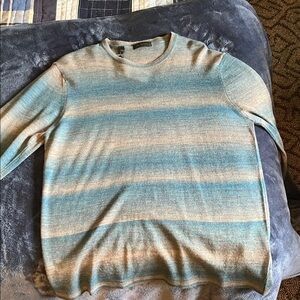 Saks Fifth Avenue Blue and Tan Crewneck Sweater